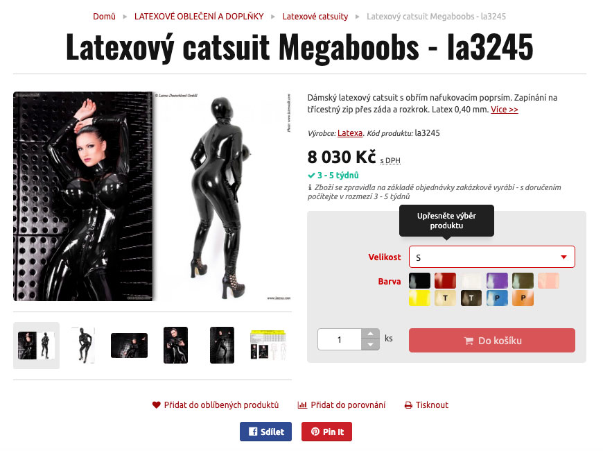 Detail nákupu tovaru - latexový catsuit Megaboobs