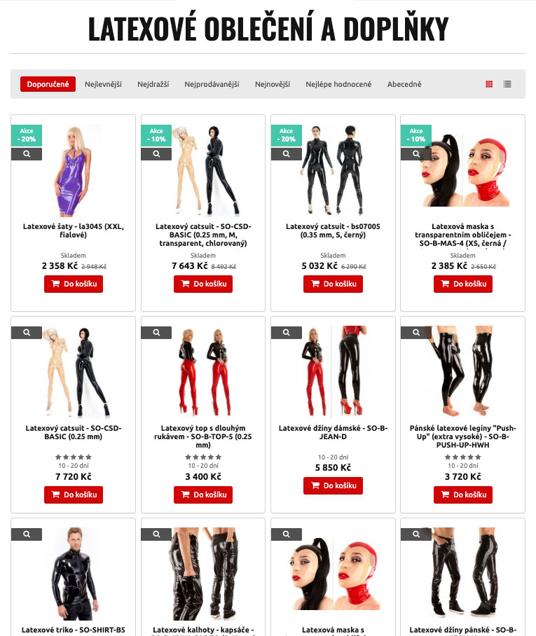 Nabídka latexového fetiš oblečení od MHsexshop