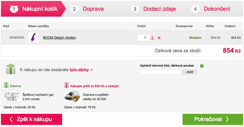 Sexshop.cz s nákupním košíkem